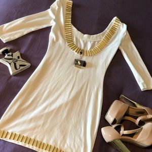 Nasty Gal White Mini Dress with gold metal beads